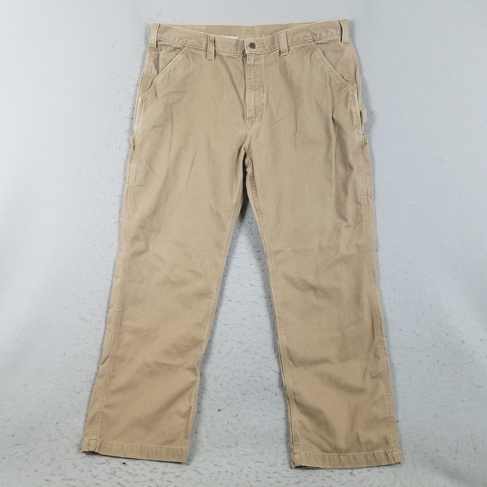 Carhartt B324 Pants Mens 42x32 Beige Canvas Carpenter Relaxed Fit Workwear